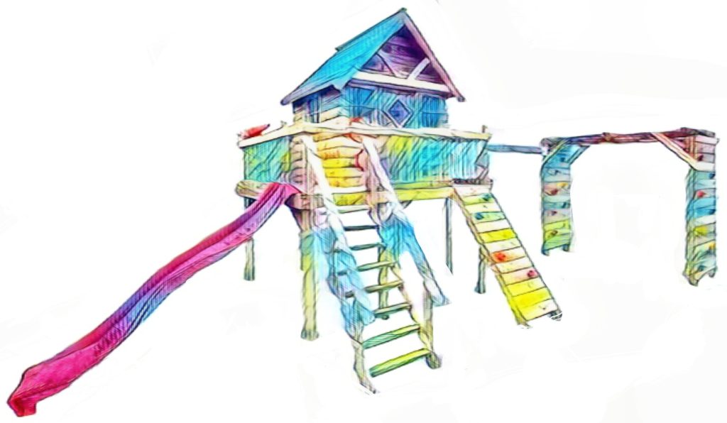 enchanted cottage with monkey bars